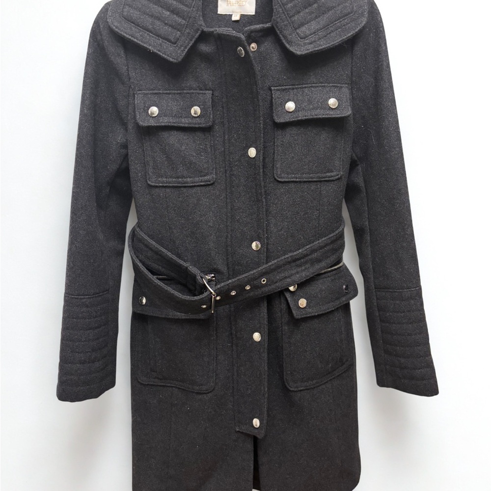 Laundry by Shelli Segal Grey Wool Coat Womens Size XS Belted Trench Long